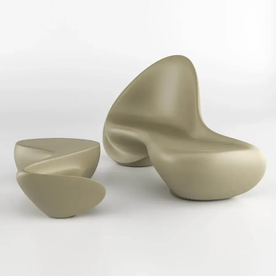 Captivating Serralunga Ripple sofa molded from warm beige LLDPE with a beautifully understated lacquered finish