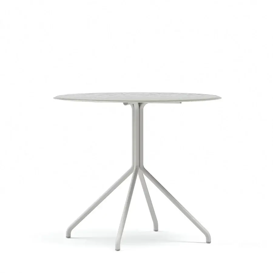 Superior Atmosphera Trio table with light gray gres tabletop and sleek aluminum base in a smooth matte finish