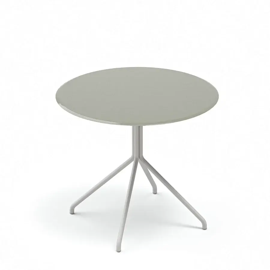 Distinguished Atmosphera Trio table with light grey metal tabletop and base crafted in a smooth matte finish