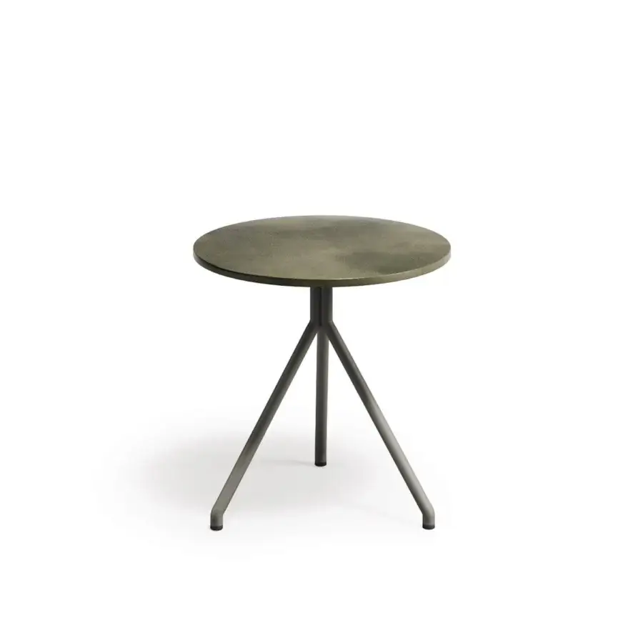 Distinguished Atmosphera Trio side table crafted with a ceramic tabletop and graphite aluminum structure in dark olive green