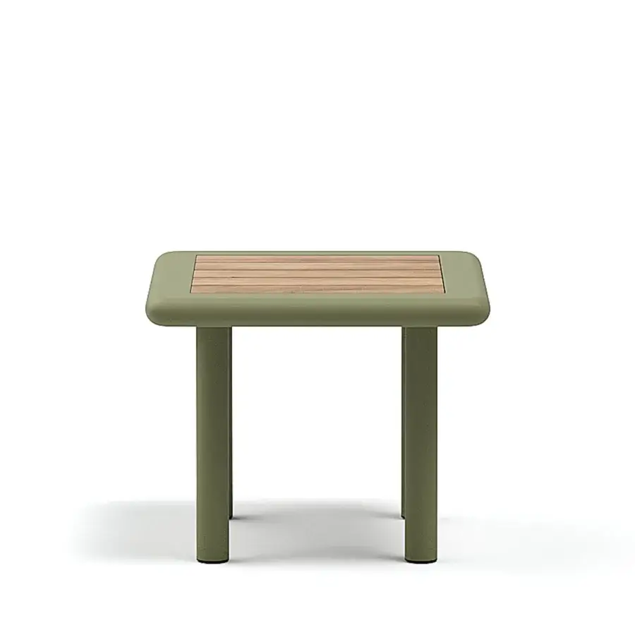 Superior Atmosphera Bliss side table with natural teak and resilient olive green aluminum finish