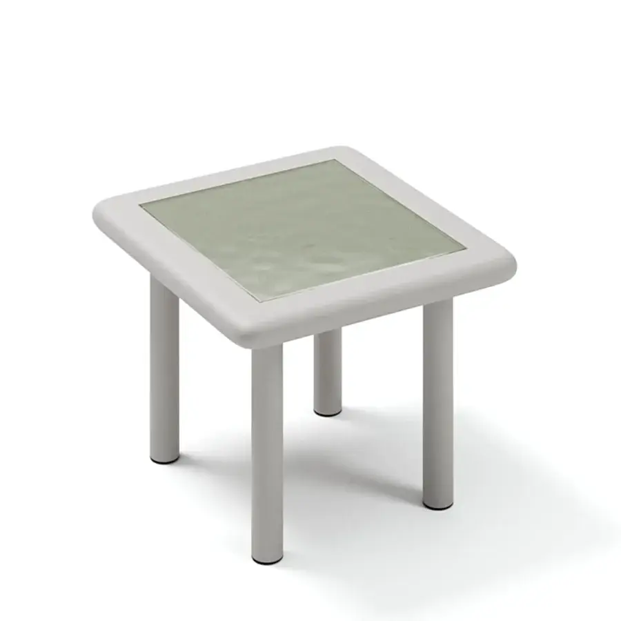 Distinguished Atmosphera Bliss side table with aluminum frame and translucent pale green tabletop in Gesso finish