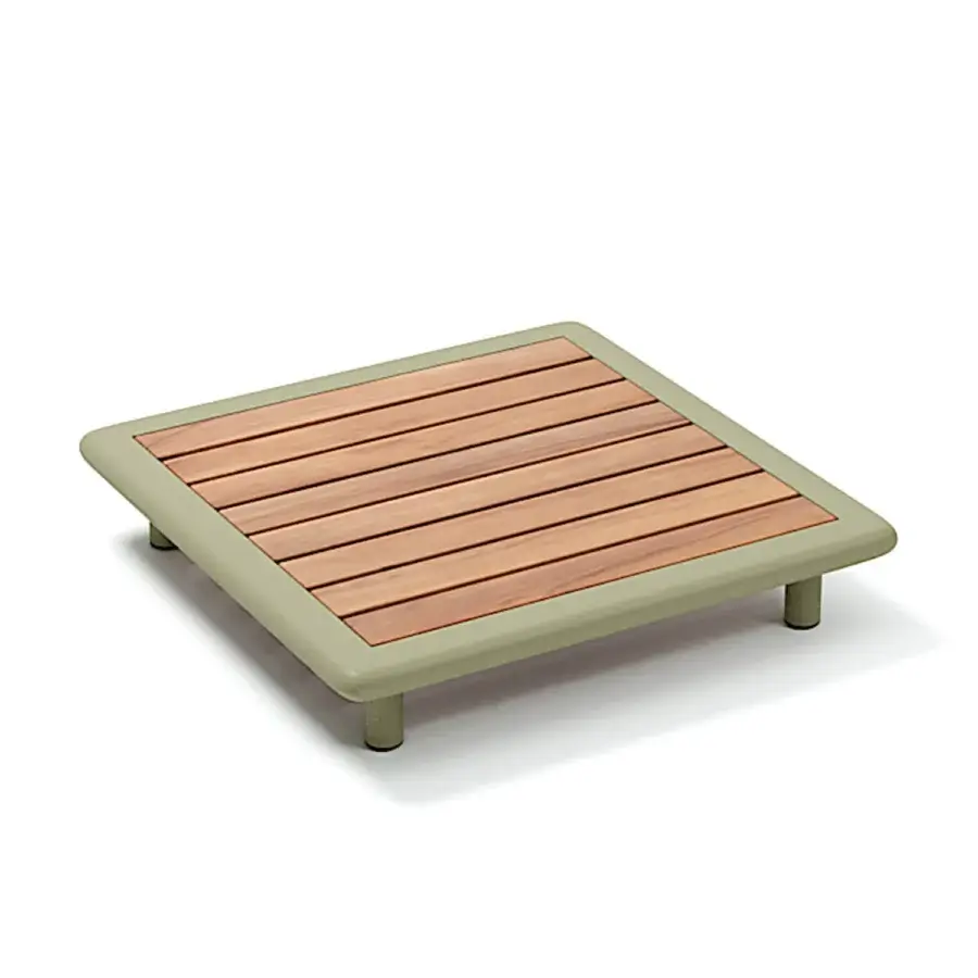Exceptional Atmosphera Bliss coffee table crafted with aluminum and natural teak inserts in a textured matte finish