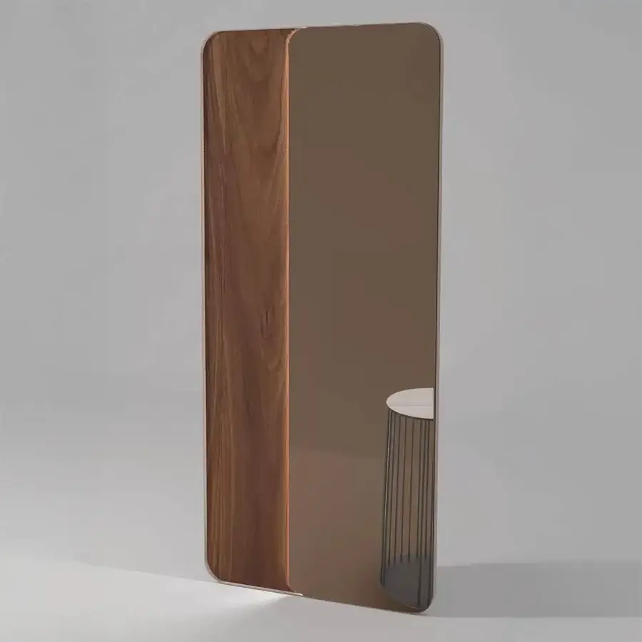Captivating Ivano Antonello Italia Monolito mirror with warm wood frame and subtle bronze tinted glass in satin finish