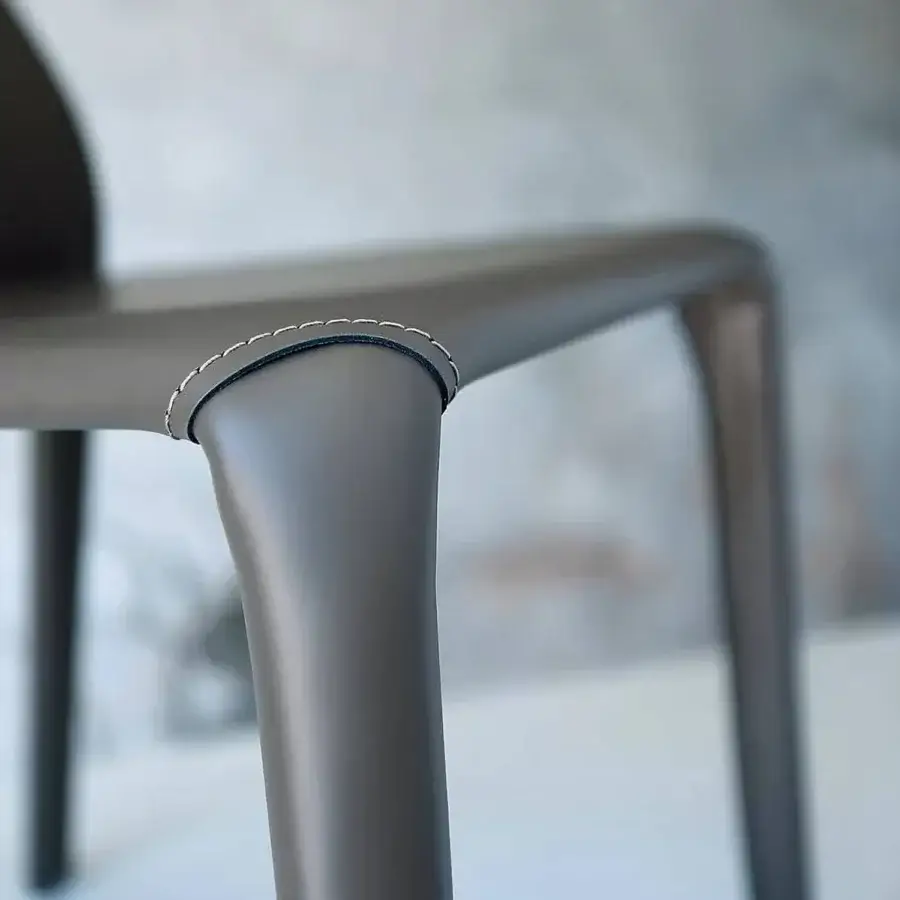 Exclusive Ivano Antonello Italia Olivia dining chair with curved form and satin taupe real leather upholstery