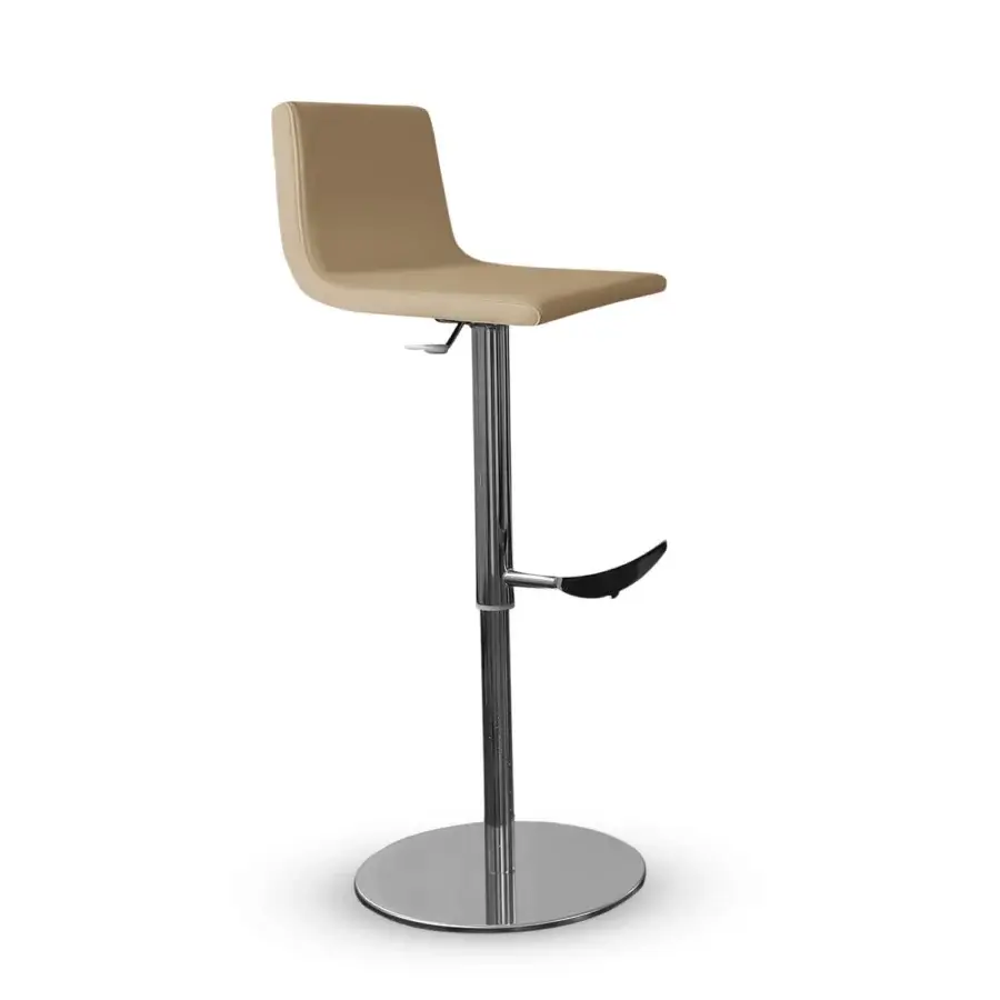 Elegant Ivano Antonello Italia Roby bar stool with warm beige eco-leather upholstery and polished steel frame