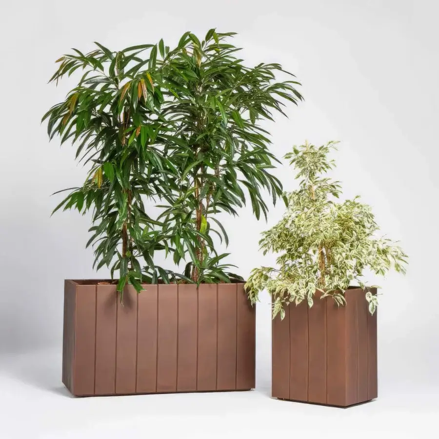 Distinguished Serralunga Fence planter crafted in earthy brown LLDPE with a subtle three-dimensional texture and matte finish