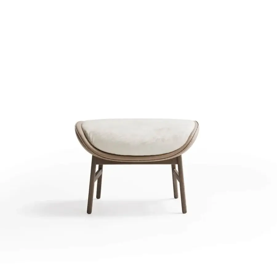 Superior Capital Dafne lounge chair with enveloping shells crafted in textured off-white textile and satin tone wood legs