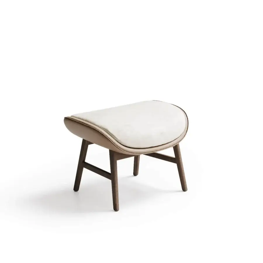 Exceptional Capital Dafne lounge chair with enveloping form crafted in smooth off-white textile and solid wooden frame