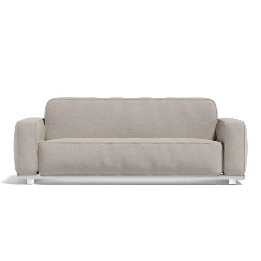 Elegant Atmosphera Laguna sofa with textured neutral beige textile upholstery and sleek metallic base