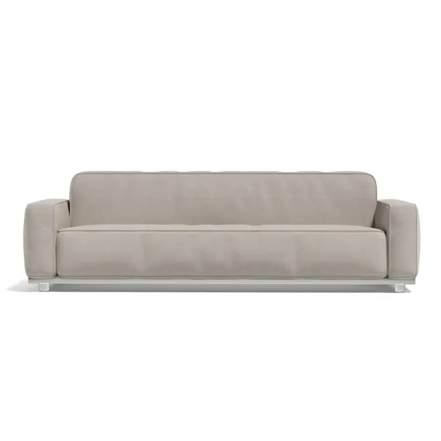 Superior Atmosphera Laguna sofa with matte beige textile upholstery and light gray metallic base construction