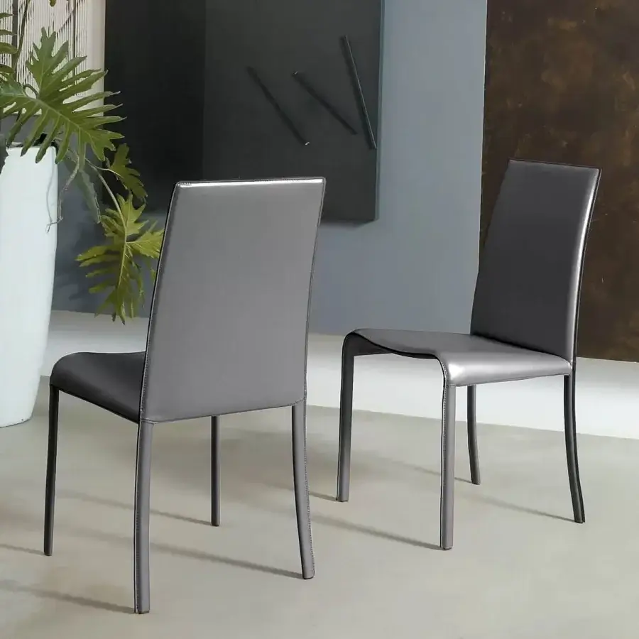 Exceptional Ivano Antonello Italia vanity chair crafted in muted gray leather with a sleek steel frame