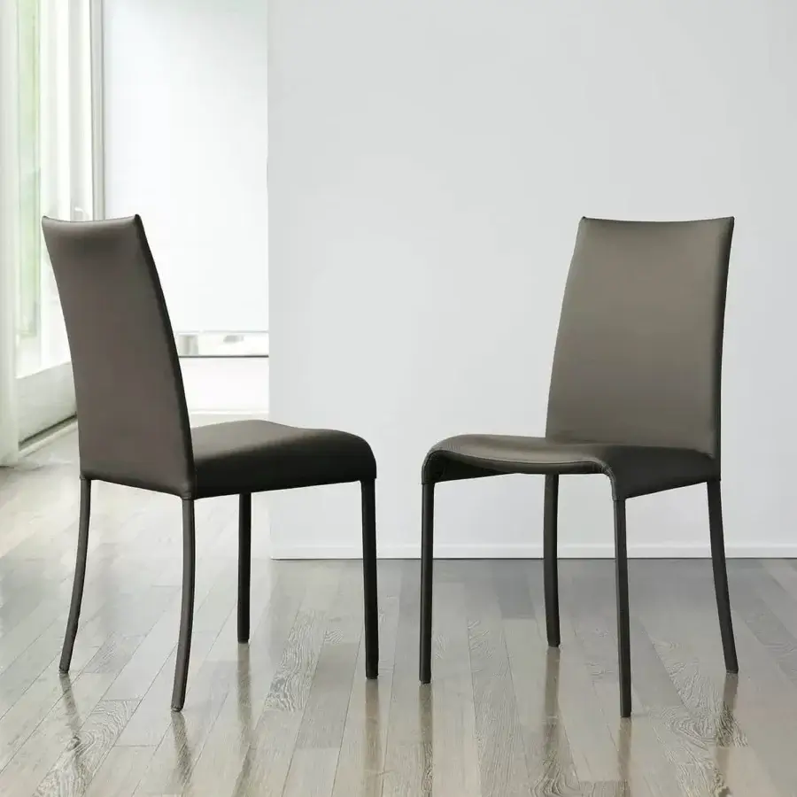Distinguished Ivano Antonello Italia vanity chair with sleek steel frame and smooth muted gray-brown leather upholstery