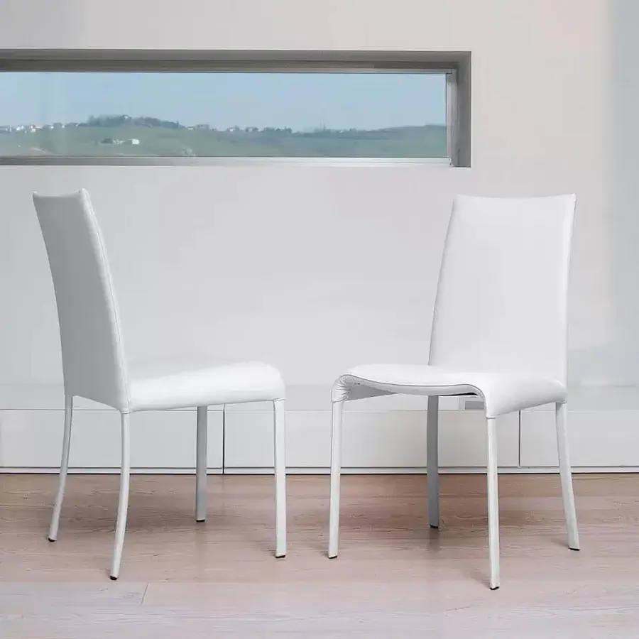Elegant Ivano Antonello Italia vanity chair in matte white eco-leather with a sleek steel frame and refined detailing