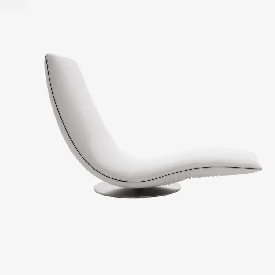 Exceptional Tonin Casa Ricciolo lounge chair to chaise with white Orchidea elastic fabric upholstery and polished metal base