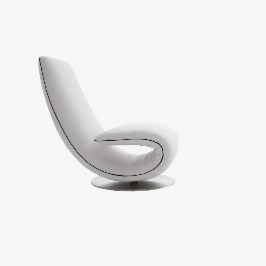 Elegant Tonin Casa Ricciolo lounge chair to chaise in refined white leather with satin-finish metal base