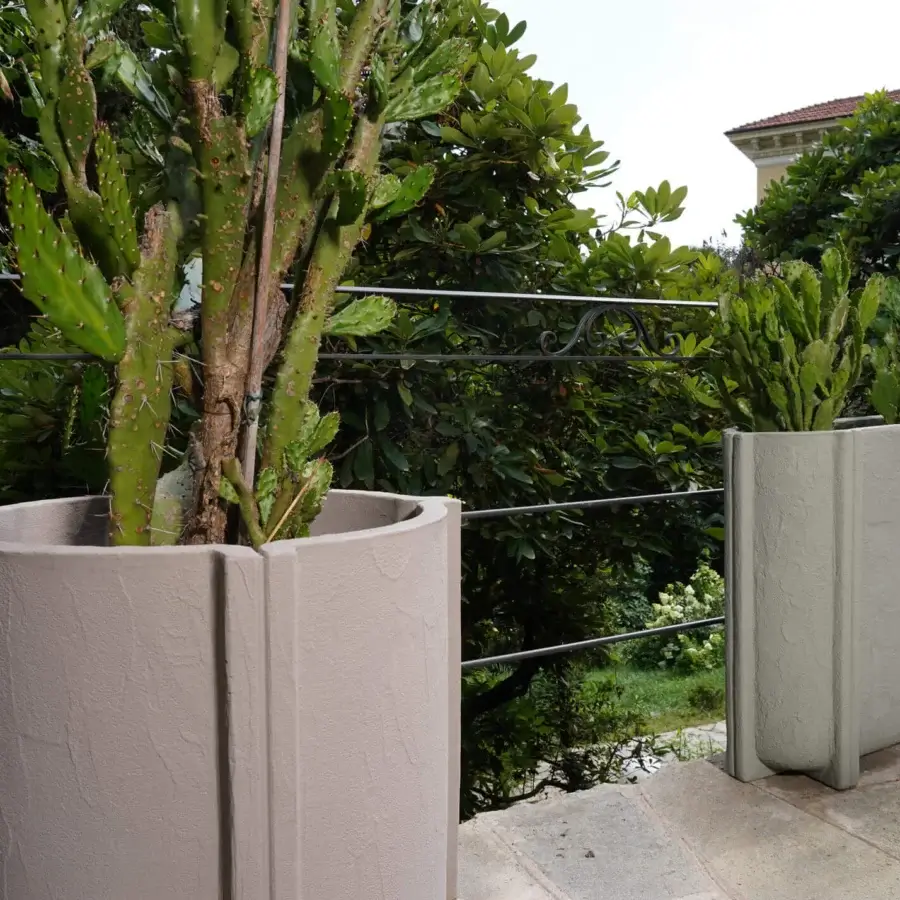 Architectural Serralunga Cassero planter with matte grey concrete-effect LLDPE plastic and subtle vertical paneling