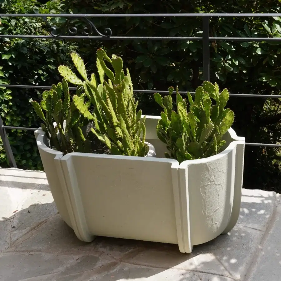 Distinguished Serralunga Cassero planter crafted in pale beige LLDPE plastic with a concrete-effect textured surface and recessed paneling