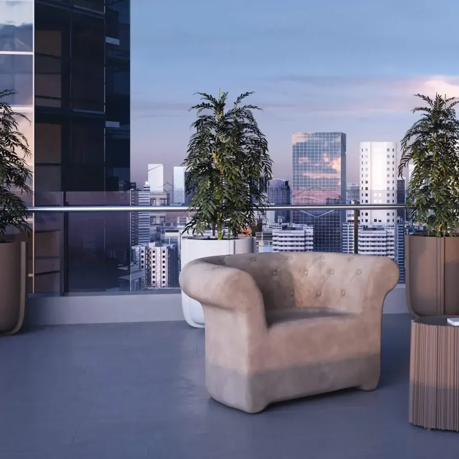 Architectural Serralunga Cassero planter in brown-grey concrete-effect LLDPE plastic with a textured matte surface