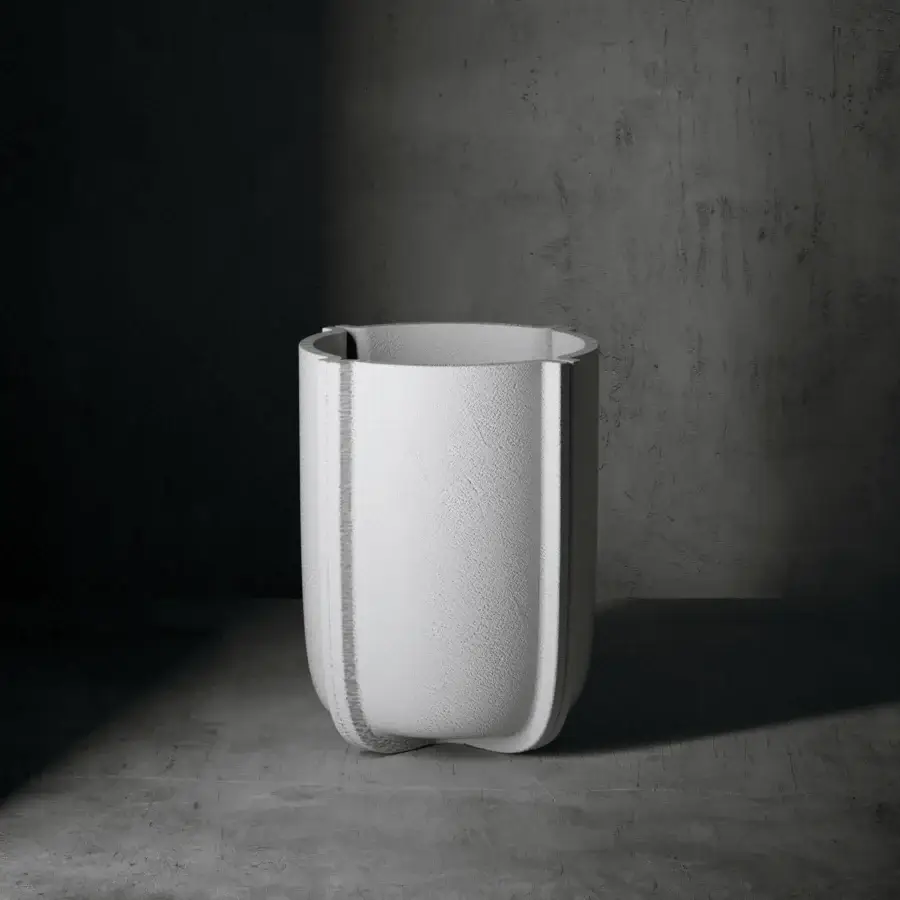 Distinguished Serralunga Cassero planter in neutral gray recyclable LLDPE plastic with a concrete-effect finish