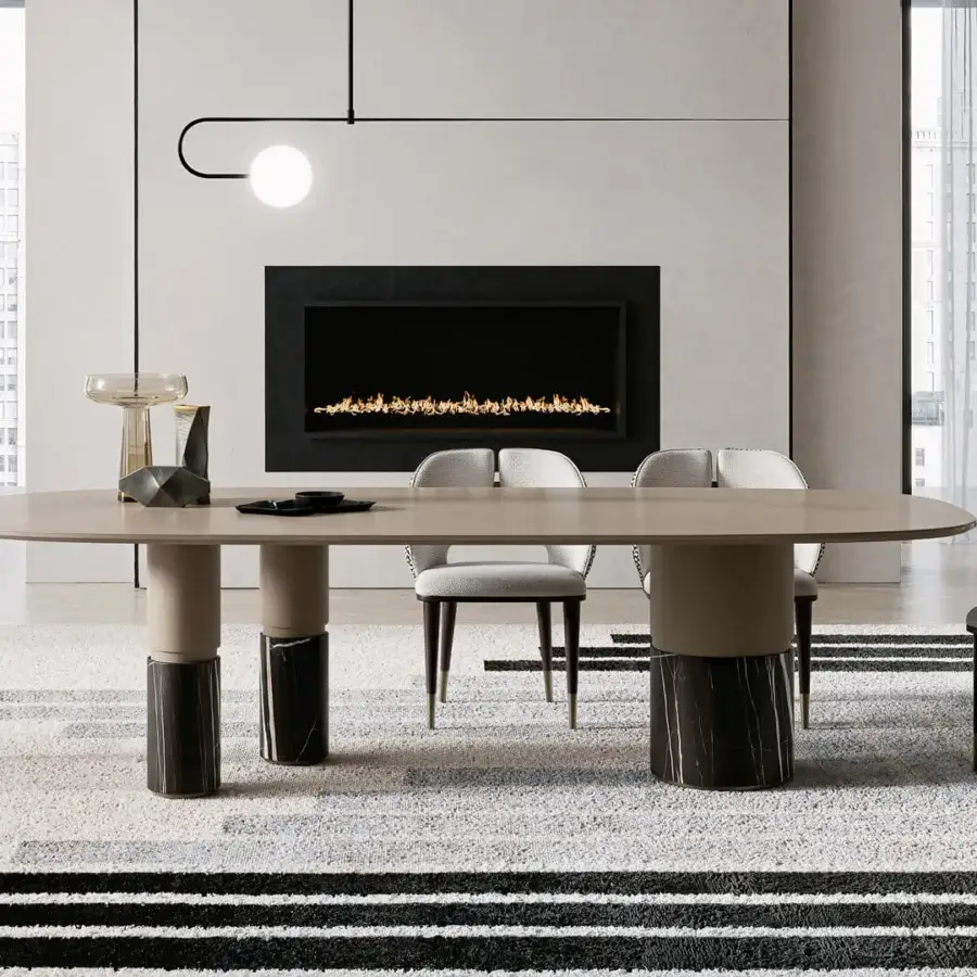 Exceptional Capital Loīc table with dark gray lacquered wood and bi-material legs crafted in sculpted marble with a satin finish