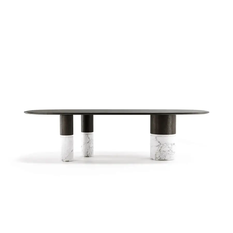 Exceptional Capital Loīc table crafted in lacquered wood with a matte finish and sculptural marble base