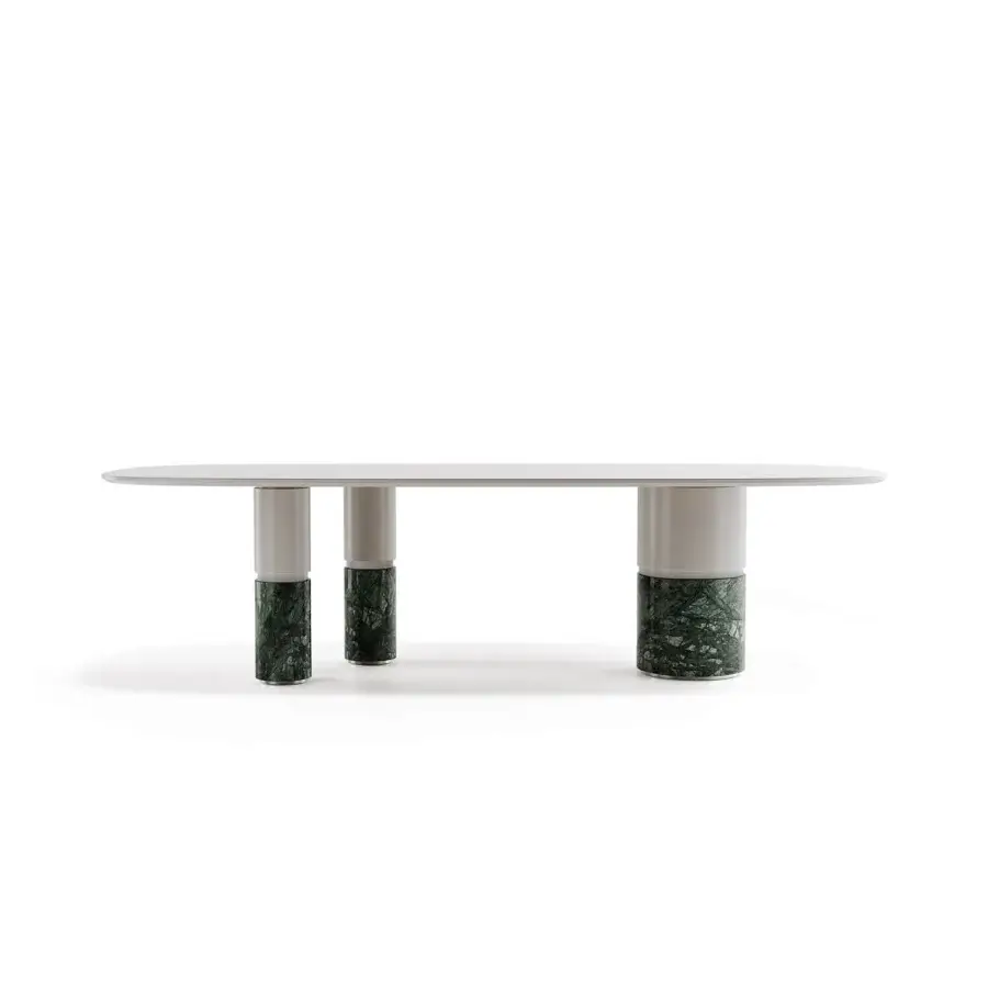 Distinguished Capital Loīc table crafted in lacquered wood with a glossy finish and bi-material legs built with marble and matte lacquer