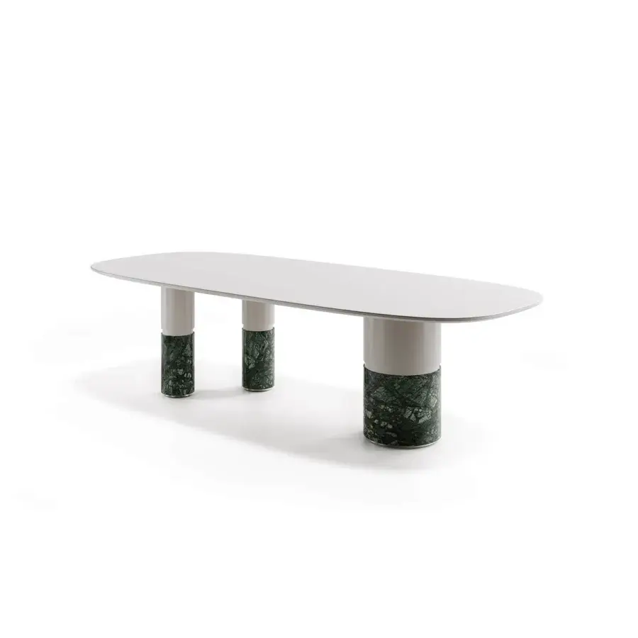 Distinctive Capital Loīc table crafted in lacquered wood with a matte finish and green-veined marble base