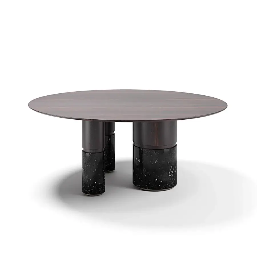 Superior Capital Loīc table crafted in lacquered wood with a matte finish and sculptural marble bases