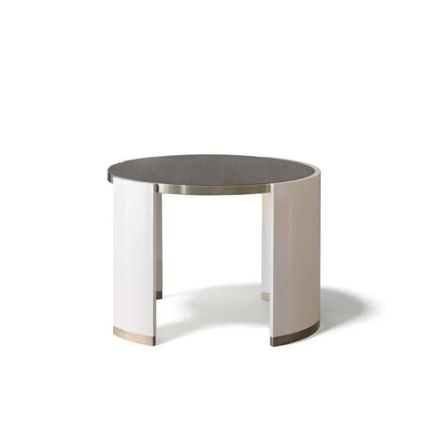 Distinguished Capital Jewel side table with dark-stained wood and cream lacquered base, accented by brass-toned metal trim