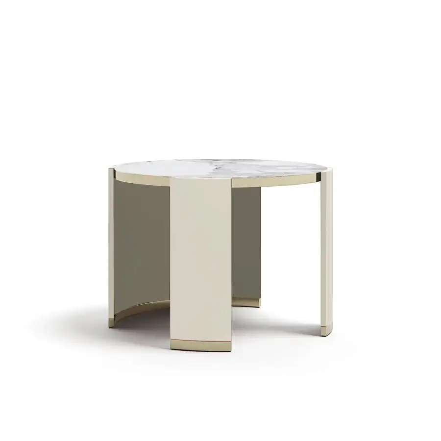Superior Capital Jewel side table with white marble top and cream lacquered base exhibiting gold-toned accents