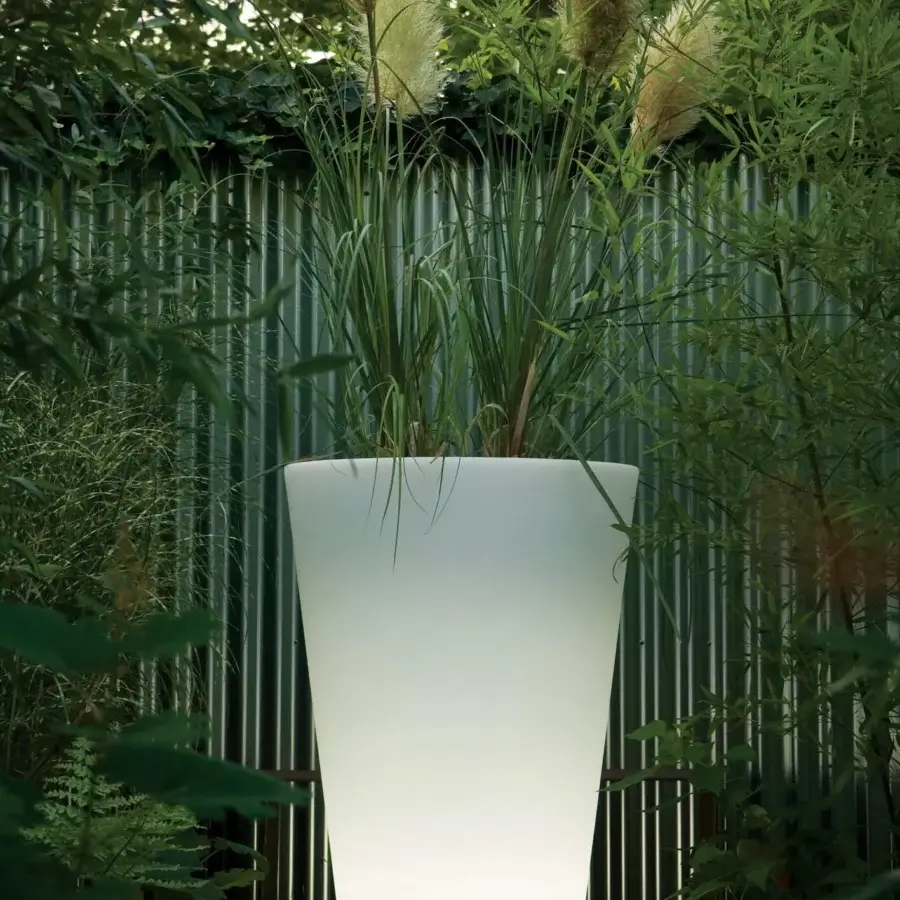 Exceptional Serralunga Liscio Siena planter with glossy white surface crafted in durable terracotta-inspired LLDPE plastic