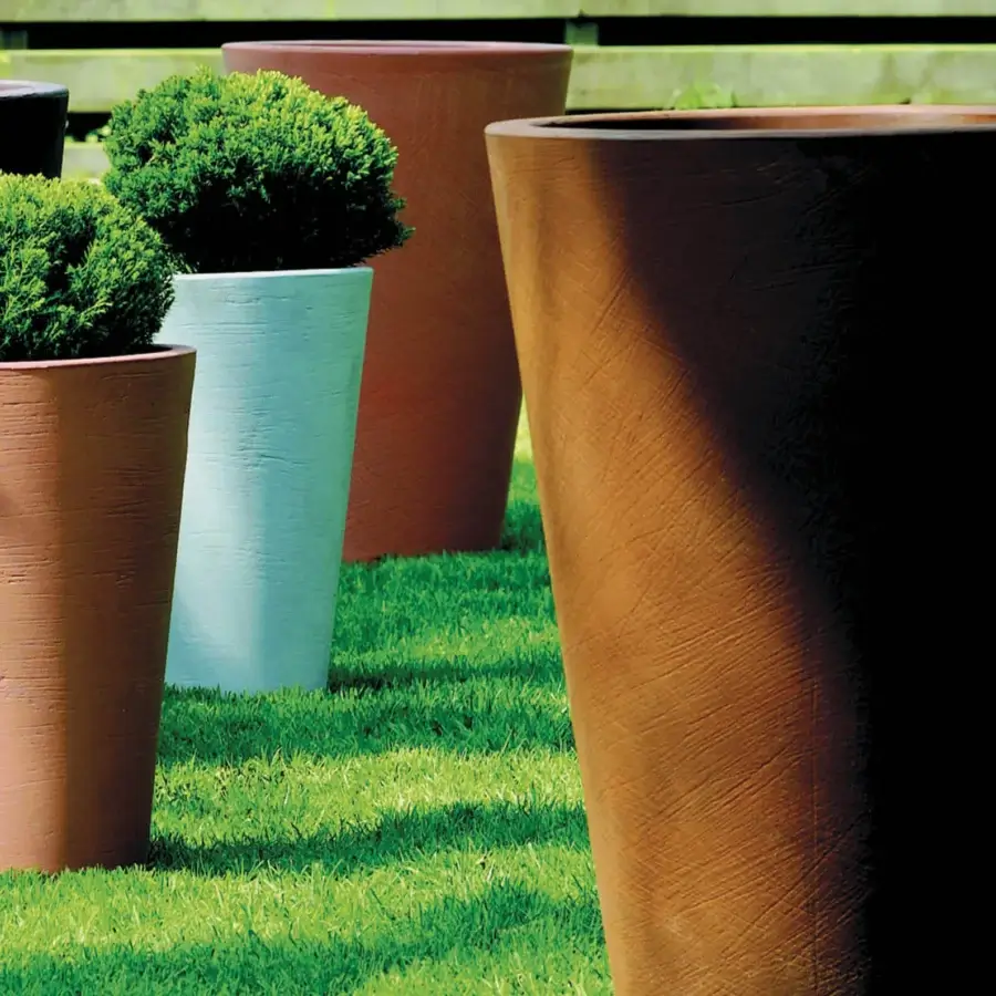 Distinguished Serralunga Liscio Siena planter with textured surface crafted in reddish-brown LLDPE plastic for indoor or outdoor use