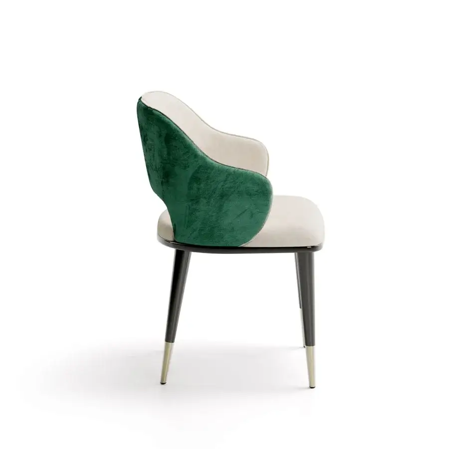 Distinguished Capital Augusta armchair crafted with light beige textile and dark green velvet upholstery with a smooth finish