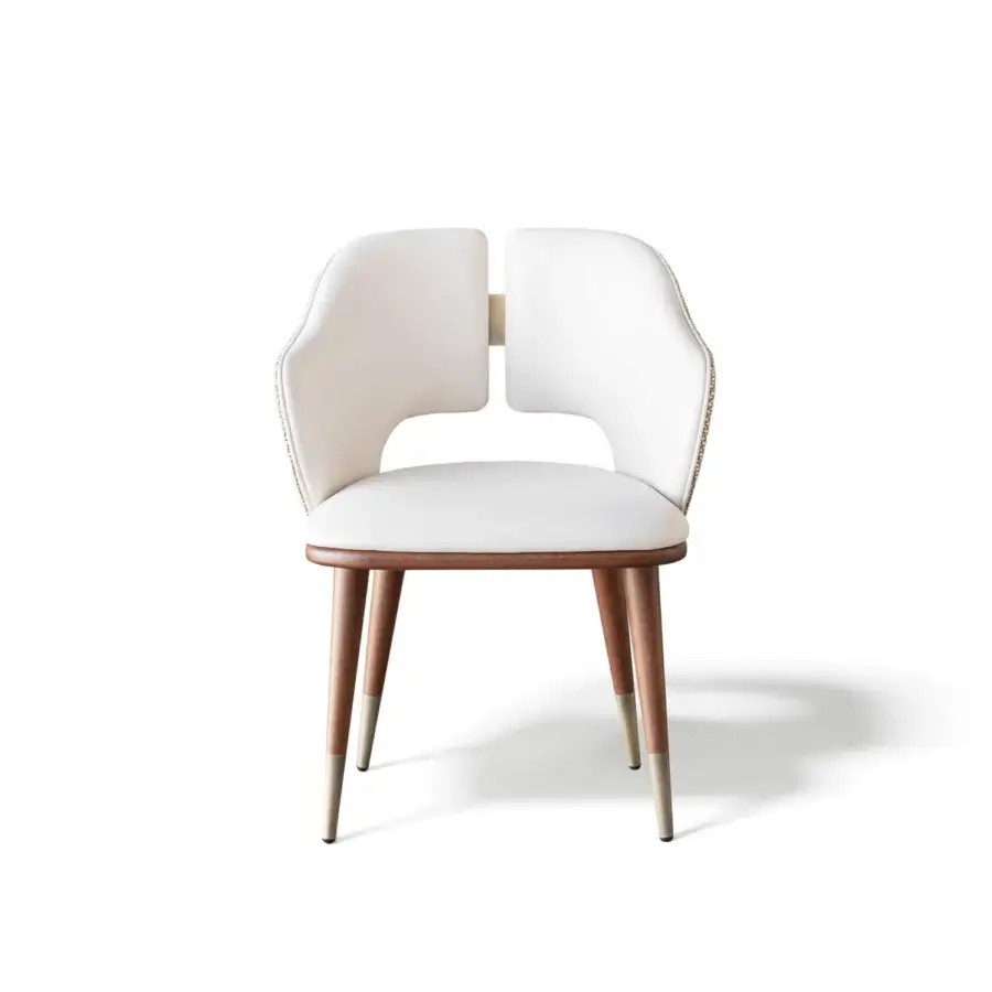 Exceptional Capital Augusta armchair built with creamy woven fabric, warm wood and gold-toned metal—a refined Italian creation with matte finish