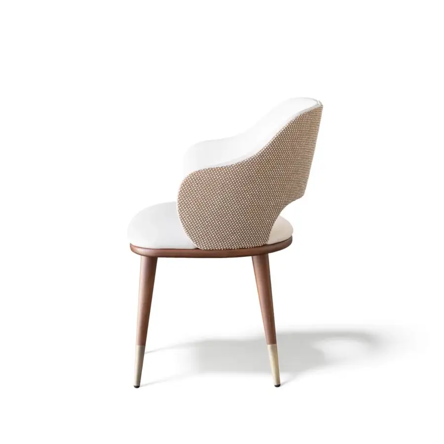 Superior Capital Augusta armchair built with light textile upholstery, woven texture and satin medium-brown wood legs