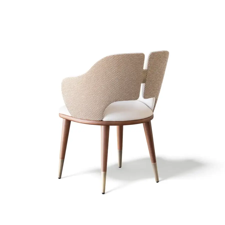 Elegant Capital Augusta armchair crafted with light-beige textile upholstery, gold-toned metal accents and satin-finish wood legs