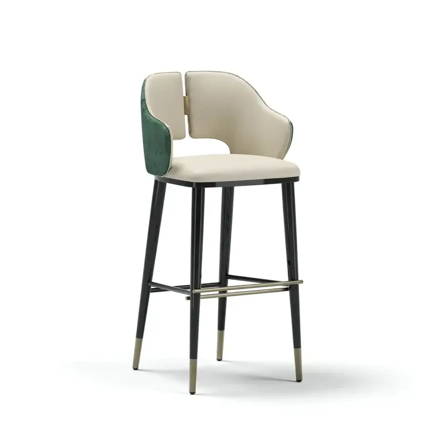 Elegant Capital Augusta stool built with light beige textile upholstery and gold-toned metal detailing
