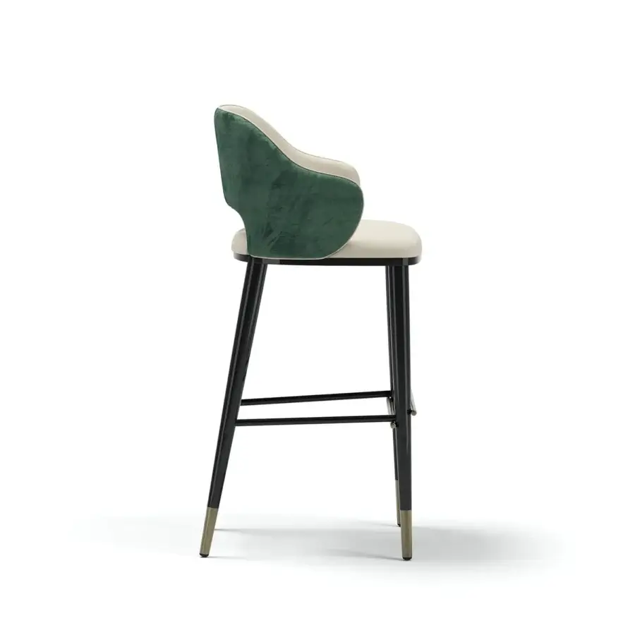 Superior Capital Augusta stool built with forest green and light beige upholstery, sleek black metal legs with brass caps