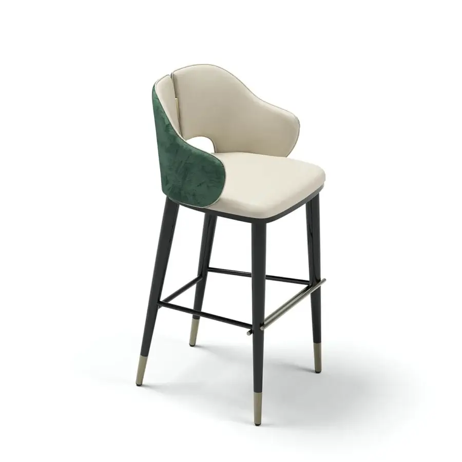 Elegant Capital Augusta stool crafted with light beige textile and dark green velvet upholstery with sleek metal feet