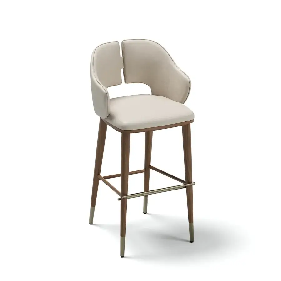 Distinguished Capital Augusta stool built with light beige textile and brass-toned metal details in satin wood finish