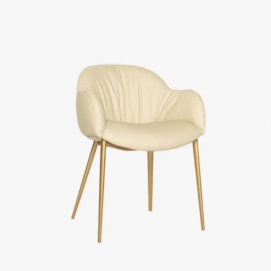 Superior Tonin Casa Olympia armchair with memory foam padding, pale cream fabric and polished golden metal legs