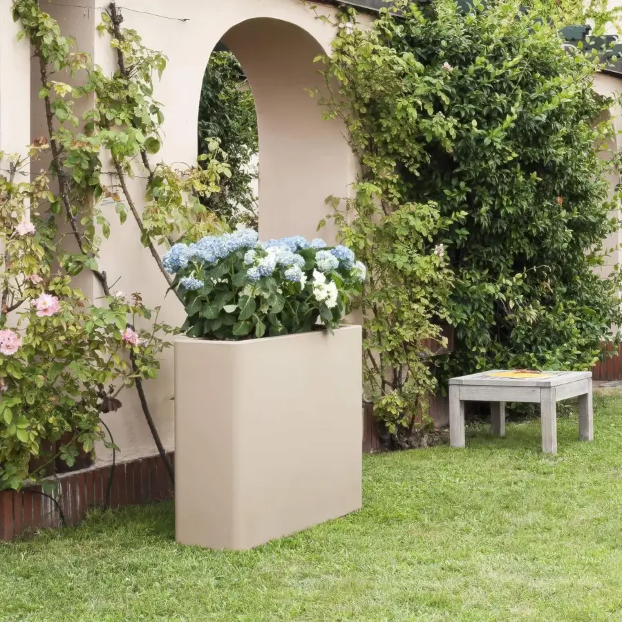 Exceptional Serralunga Rettangolare O/E planter crafted in muted beige LLDPE with a matte finish for indoor or outdoor use