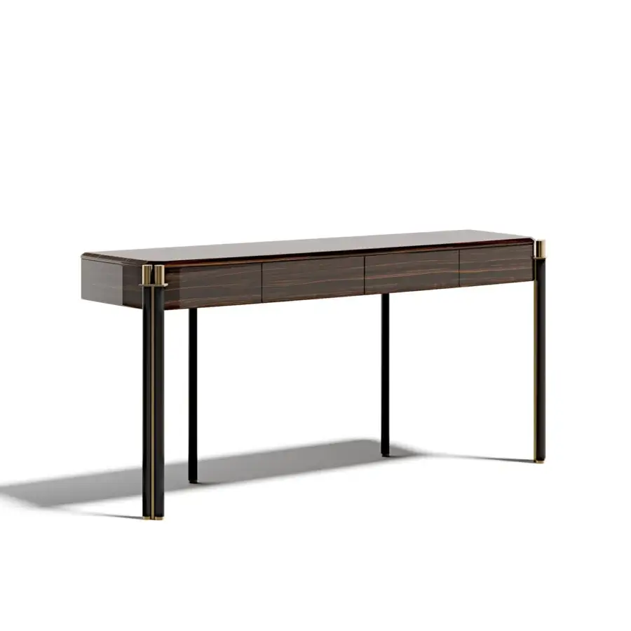 Superior Capital Mayfair console with a glossy dark brown wooden structure and gold-toned metal detailing crafted in Italy