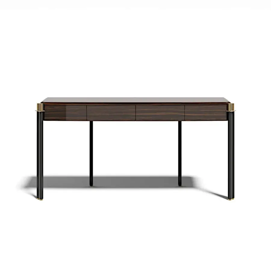 Elegant Capital Mayfair console with a glossy dark brown wooden structure and satin finish, accented by gold-toned metal details