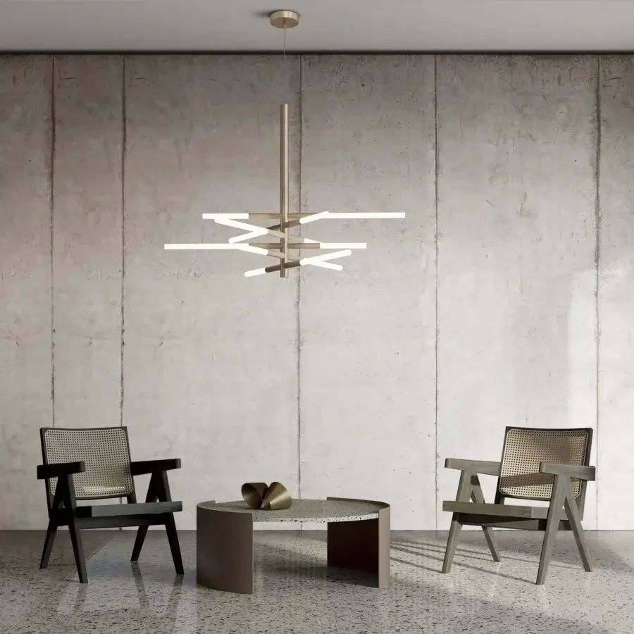Distinguished Contardi Bianca suspension lamp with geometric composition in pale gold tone metal crafted in Italy