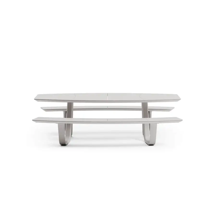 Distinguished Atmosphera 8Teen table with benches crafted in light gray synthetic material with smooth finish