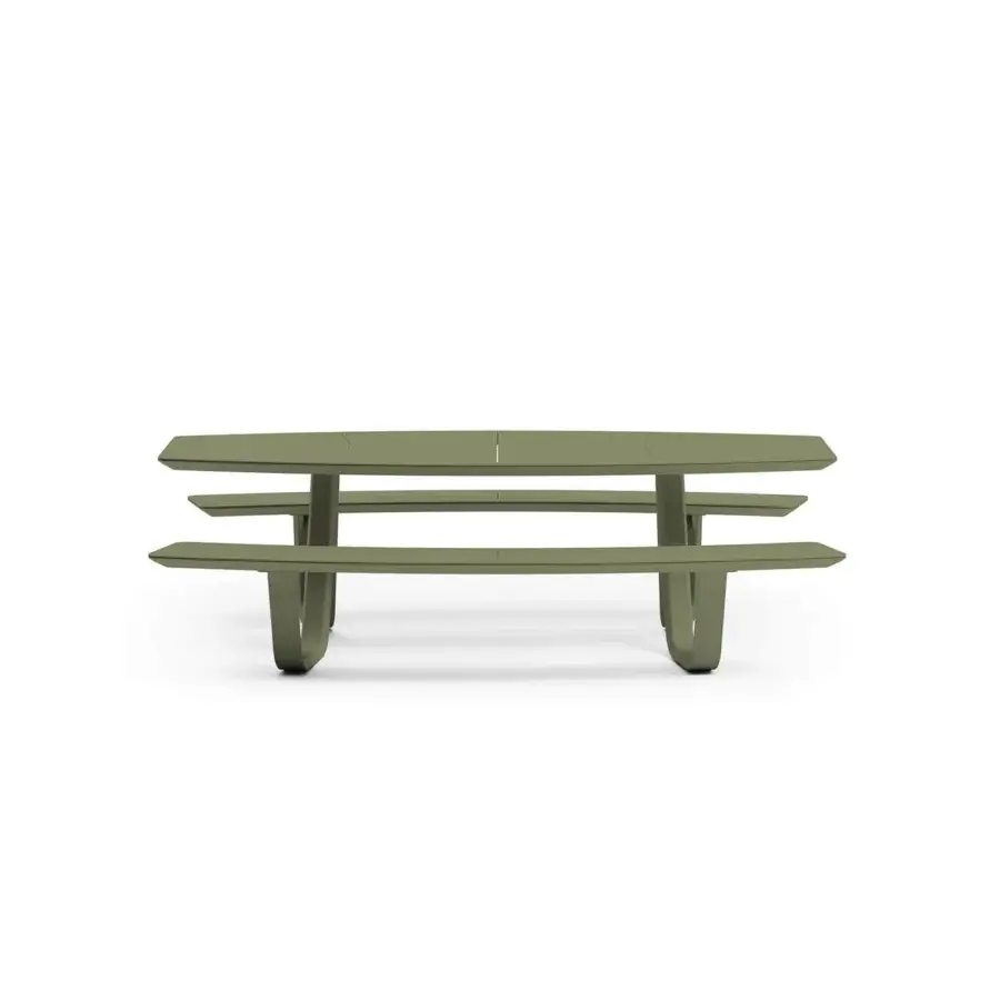 Elegant Atmosphera 8Teen table with benches crafted in muted olive green synthetic material with a matte finish