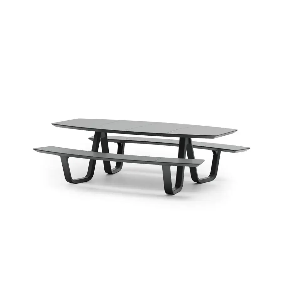 Superior Atmosphera 8Teen table with benches built in metal with matte finish and dark gray coloration