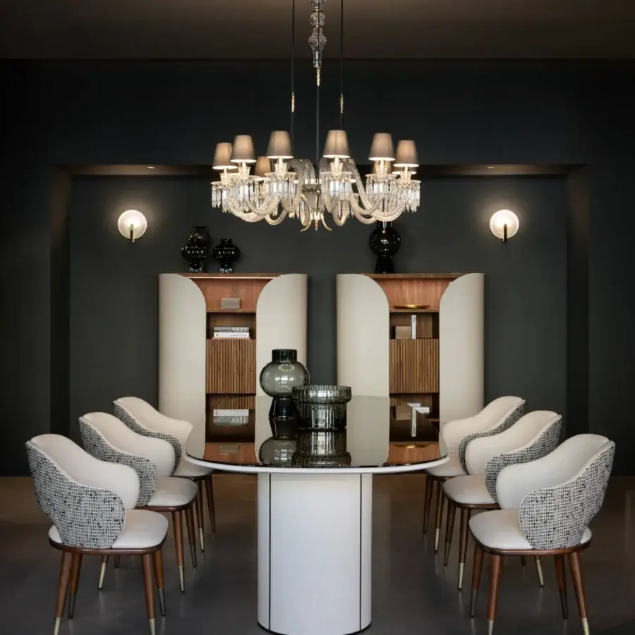 Distinguished Capital Duna table with glossy white lacquered tabletop and cylindrical base accented with a dark tone